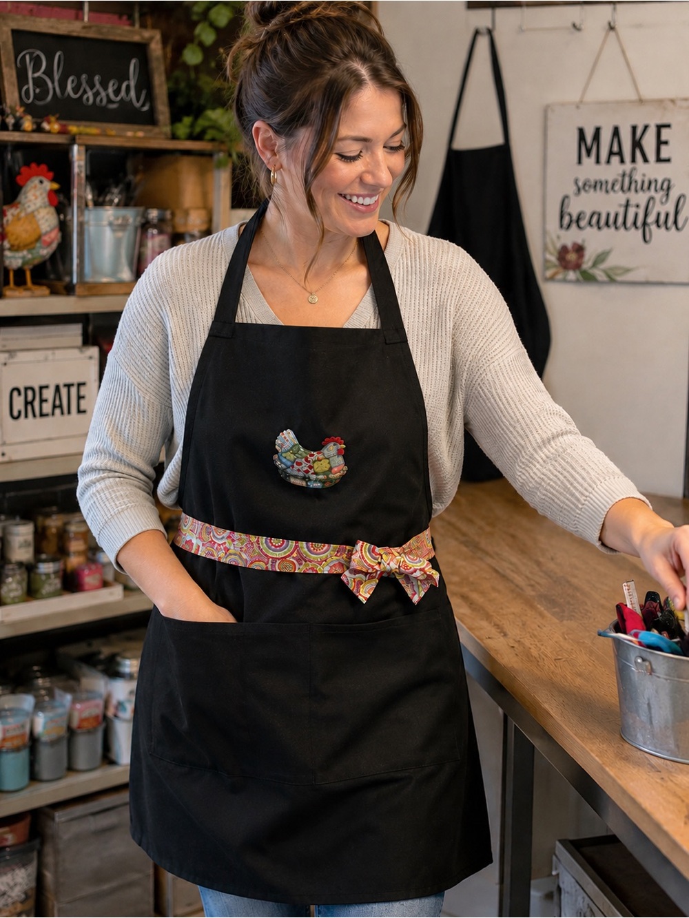 Amazon Black Kitchen Apron with Multicolor Paisley Waist Tie